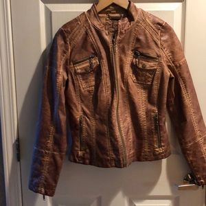 SOLD! J2 Vegan leather tobacco brown bomber jacket